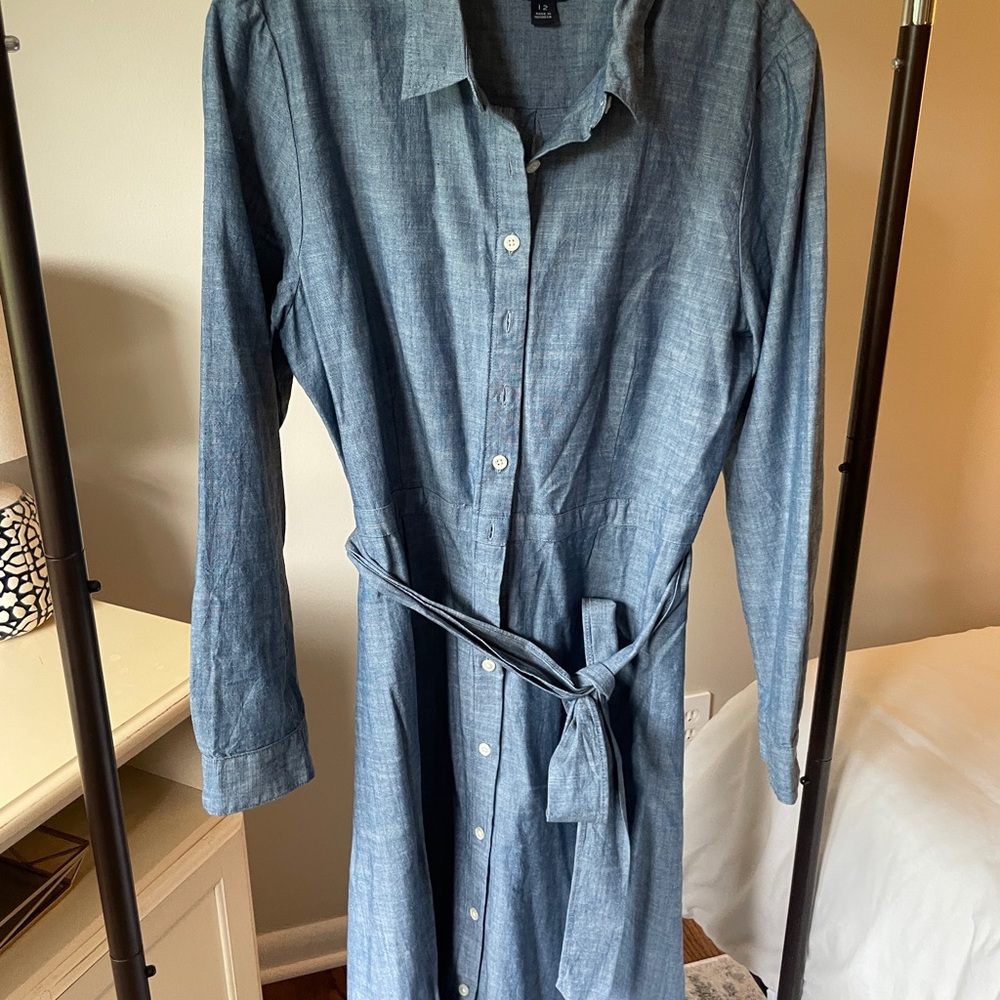 J. Crew Blue Long Sleeve Notched Collar Dress